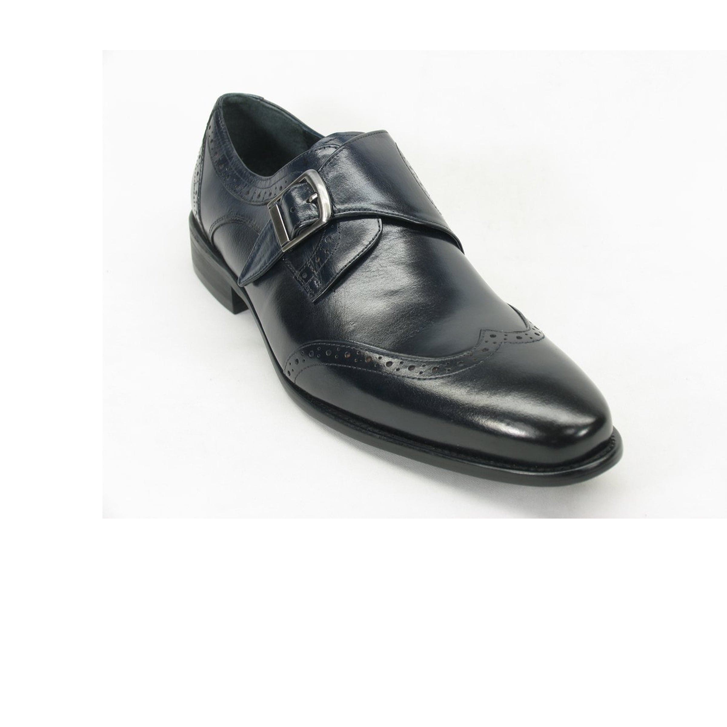 Mens Leather Wingtip Monk Strap Dress Shoe in Black & Burgundy