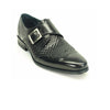 Mens Carrucci Woven Leather Single Buckle Monk Strap Dress Shoe in Black