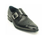 Mens Carrucci Woven Leather Single Buckle Monk Strap Dress Shoe in Brown & Navy