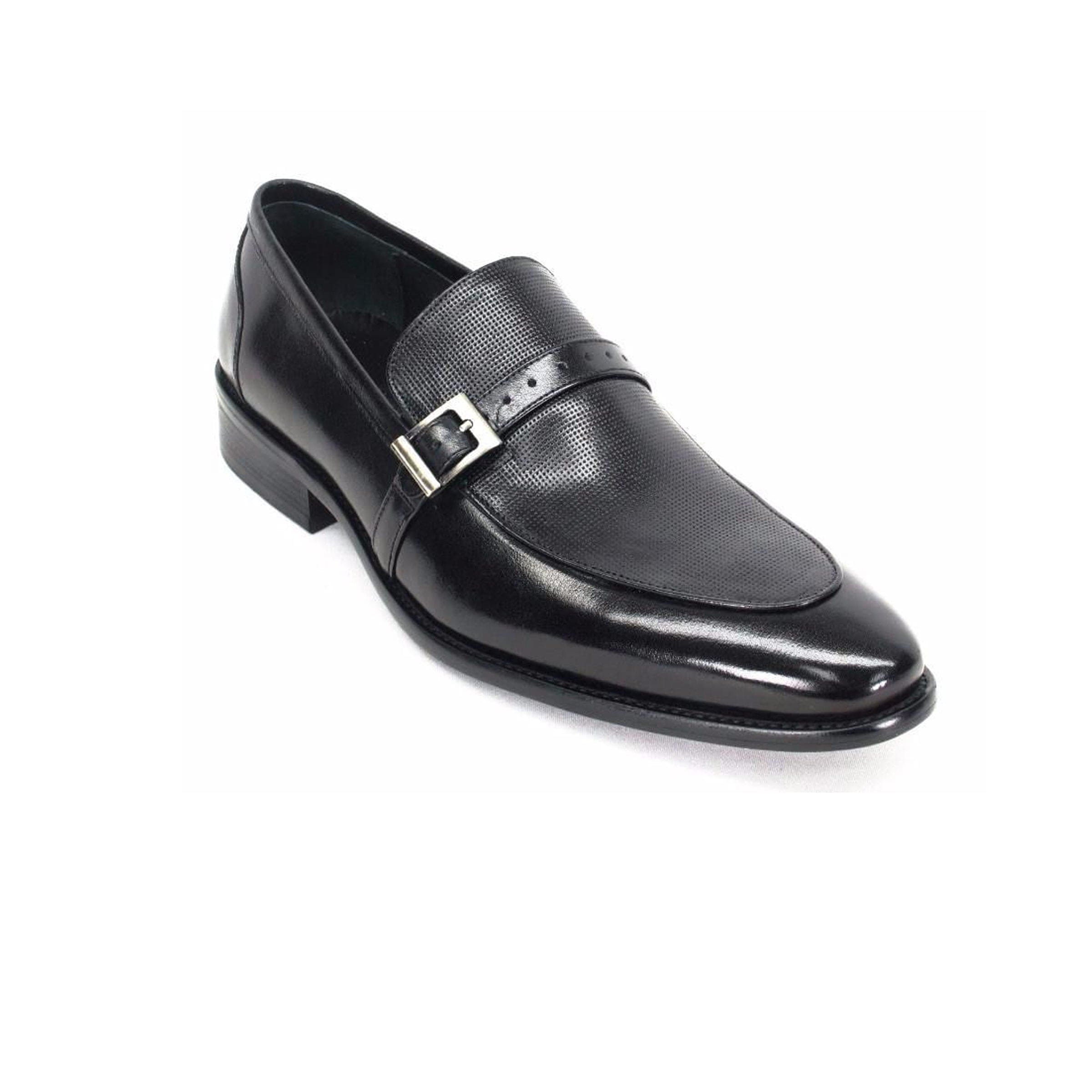 Mens Perforated Buckle Leather Slip On Dress Shoe in Brown