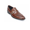 Mens Perforated Buckle Leather Slip On Dress Shoe in Brown