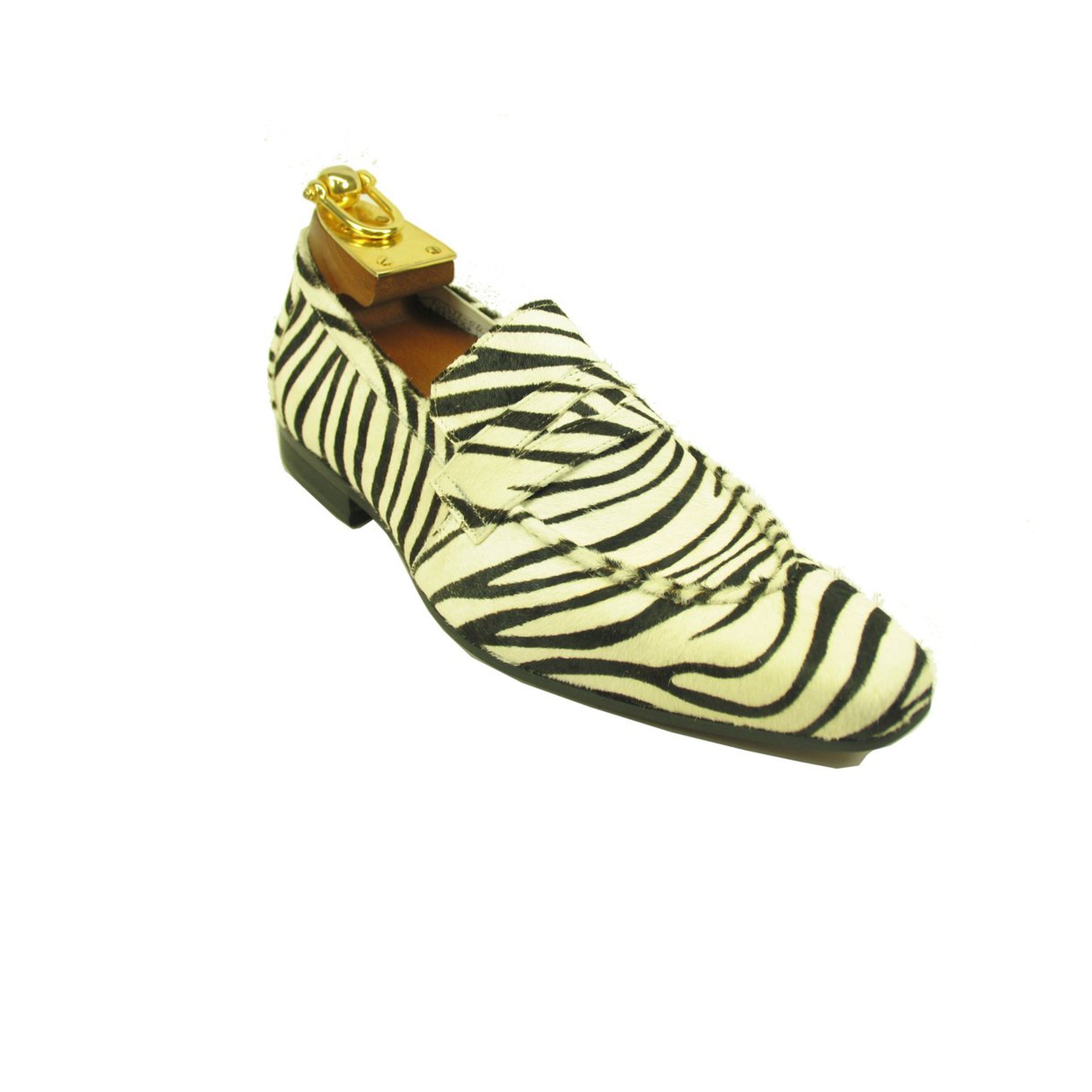 Mens Pony Hair Slip On Dress Shoe in Zebra