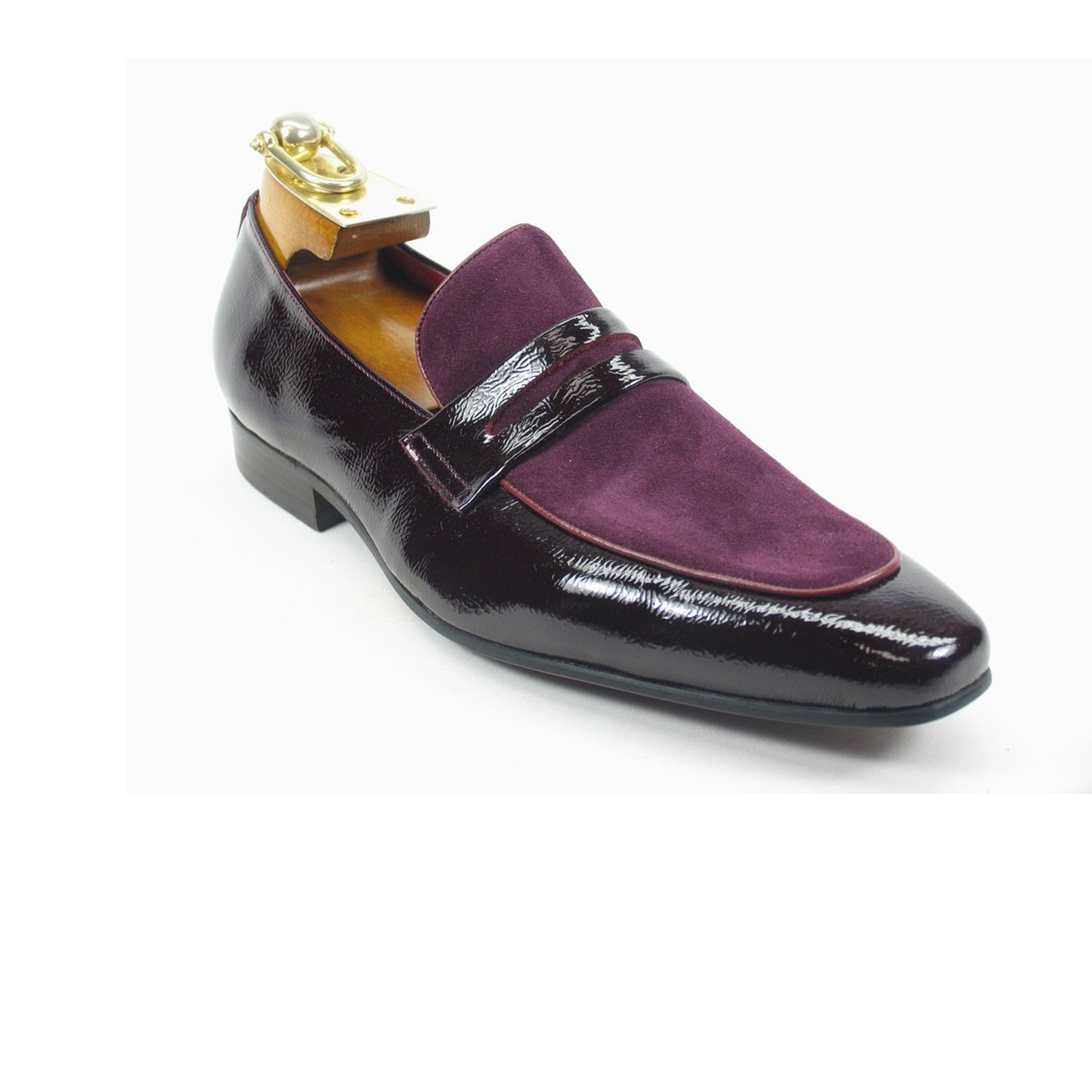 Mens Carrucci Patent Leather & Suede Dress Shoe Loafer in Black