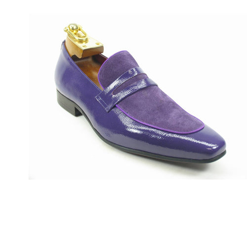 Mens Carrucci Patent Leather & Suede Dress Shoe Loafer in Purple