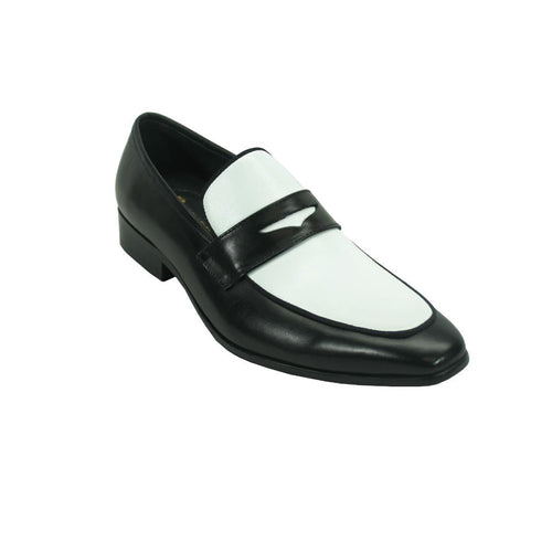 Mens Carrucci Two Tone Penny Loafer Dress Shoe in White & Navy