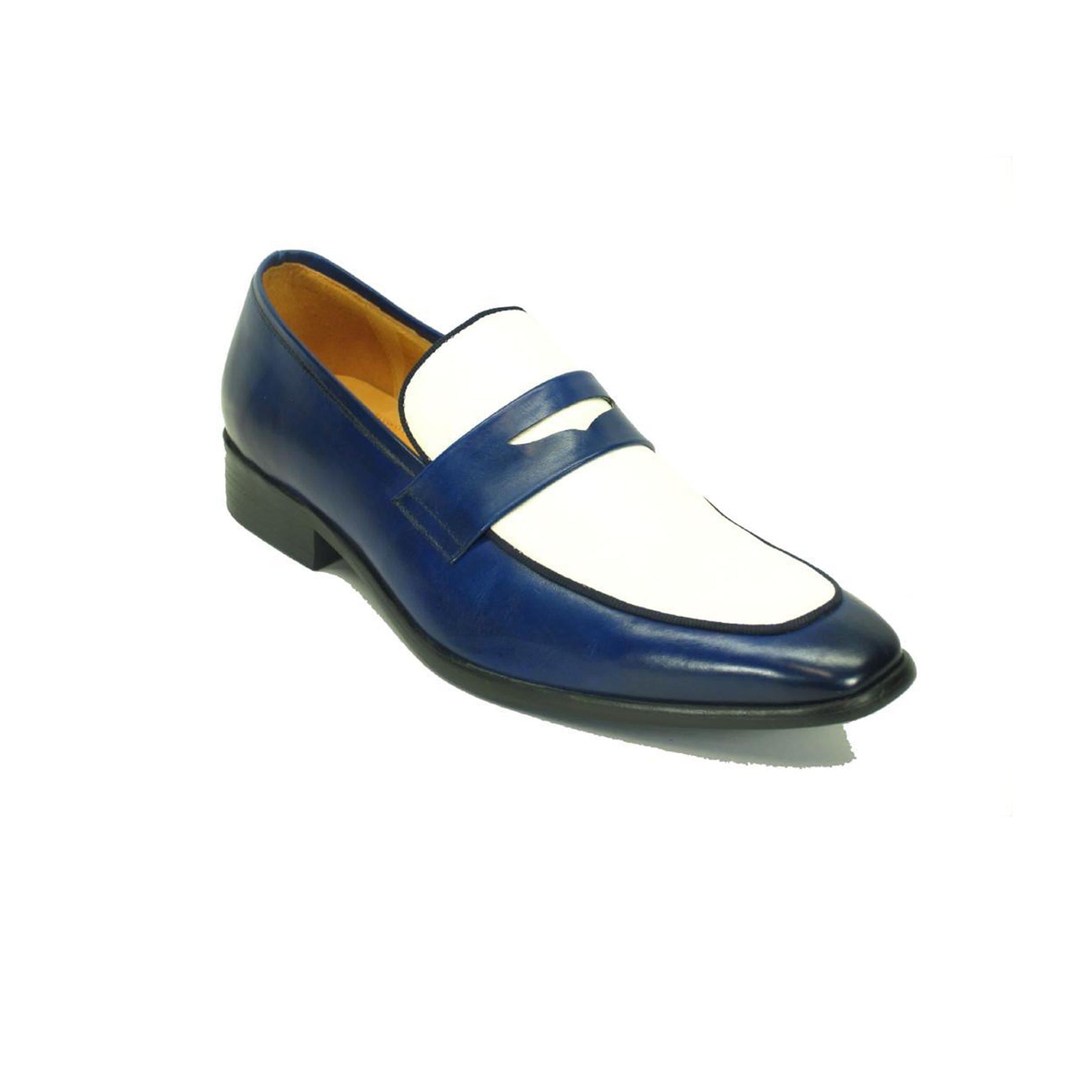Mens Carrucci Two Tone Penny Loafer Dress Shoe in Black & White