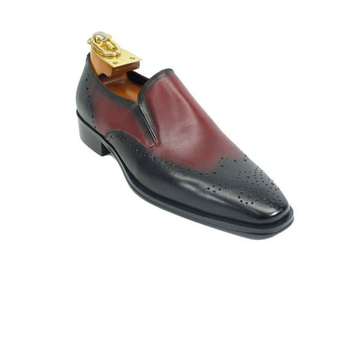 Mens Two Tone Leather Loafer Dress Shoe in Black & Burgundy