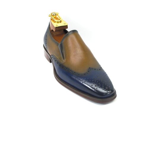 Mens Two Tone Leather Loafer Dress Shoe in Navy