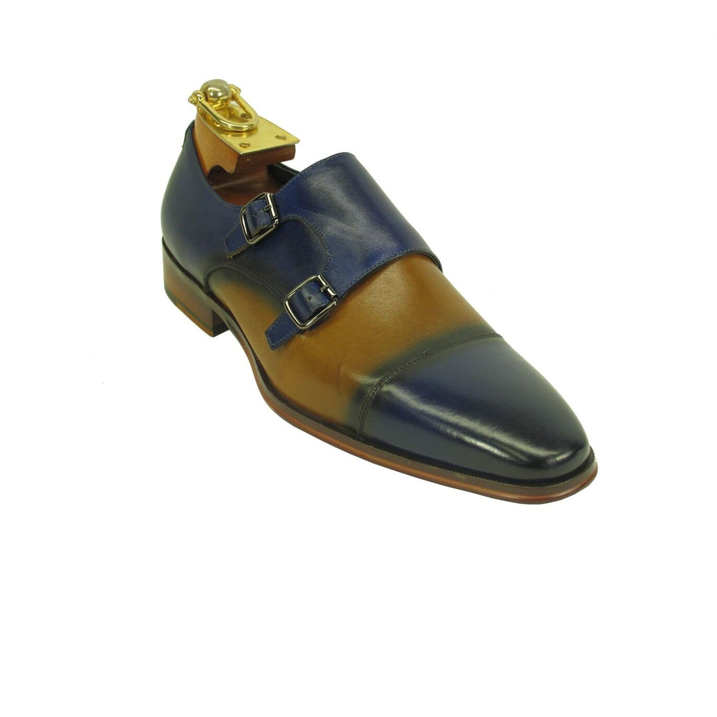 Mens Wholecut Two Tone Leather Cap Toe Monk Strap Dress Shoes in Cognac