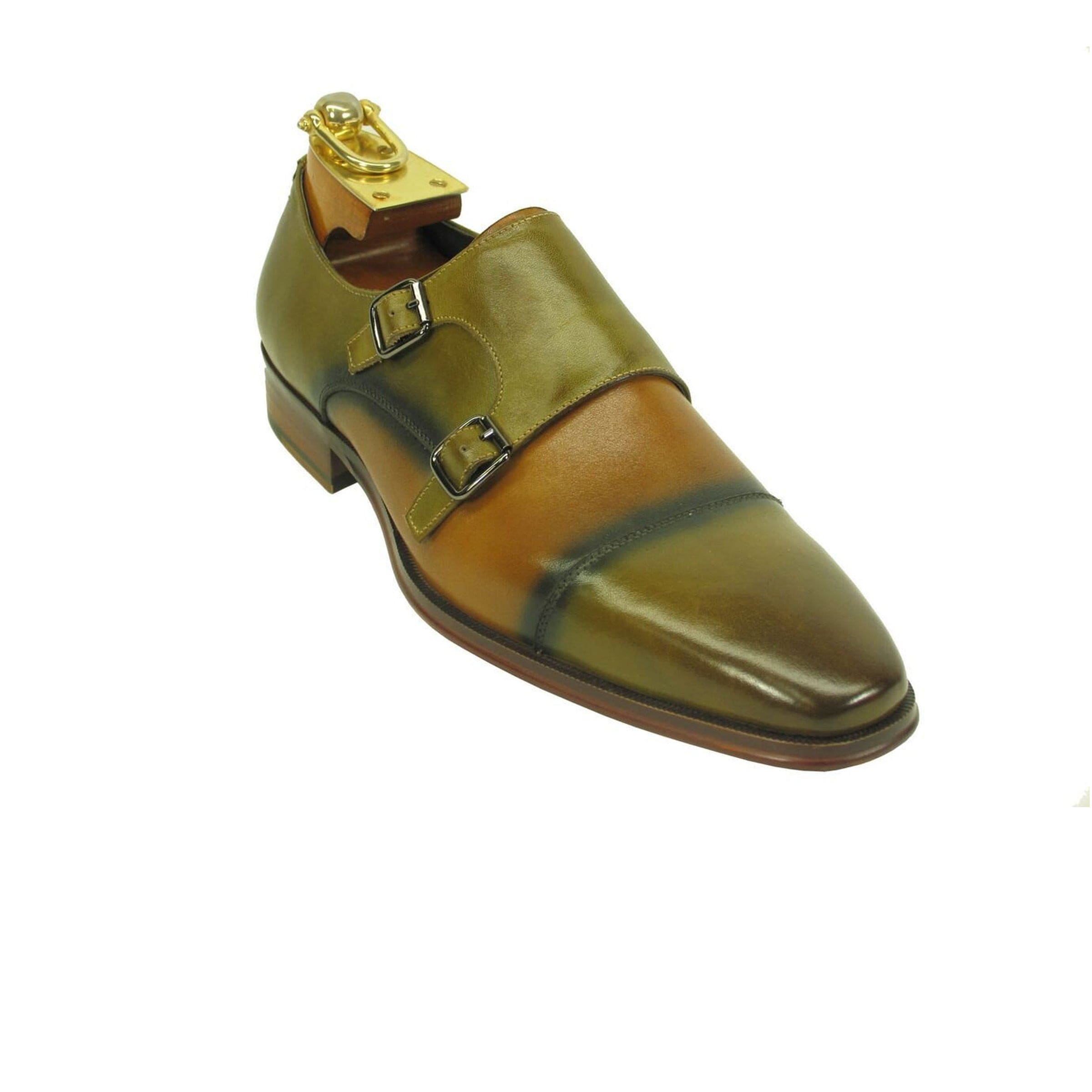 Mens Wholecut Two Tone Leather Cap Toe Monk Strap Dress Shoes in Cognac