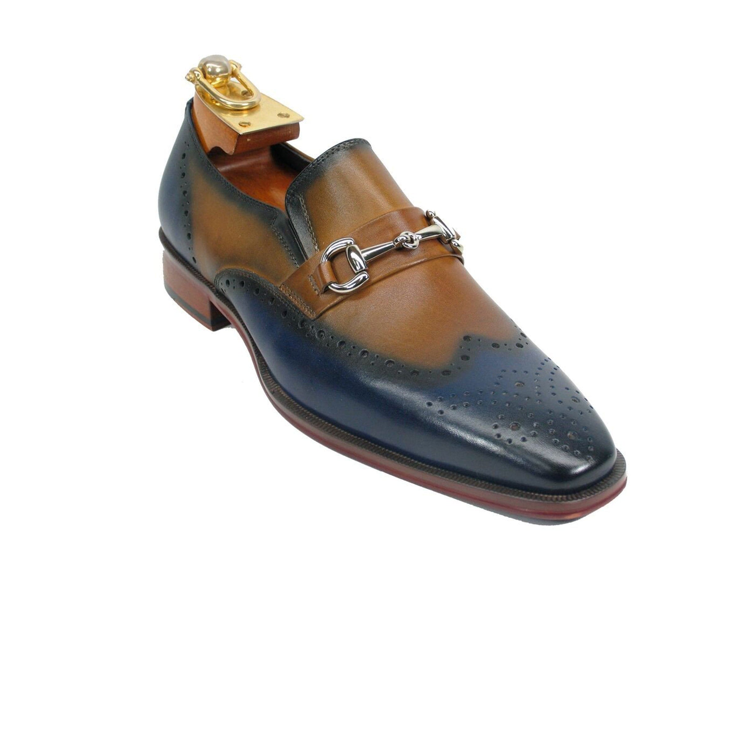 Mens Wholecut Two Tone Leather Wingtip Loafer Dress Shoes in Navy