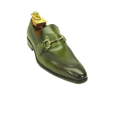 Carrucci Menâ€™s Leather Loafer with Signature Metal Buckle â€“ Chestnut