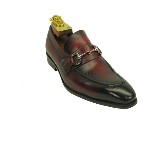 Carrucci Menâ€™s Leather Loafer with Signature Metal Buckle â€“ Chestnut