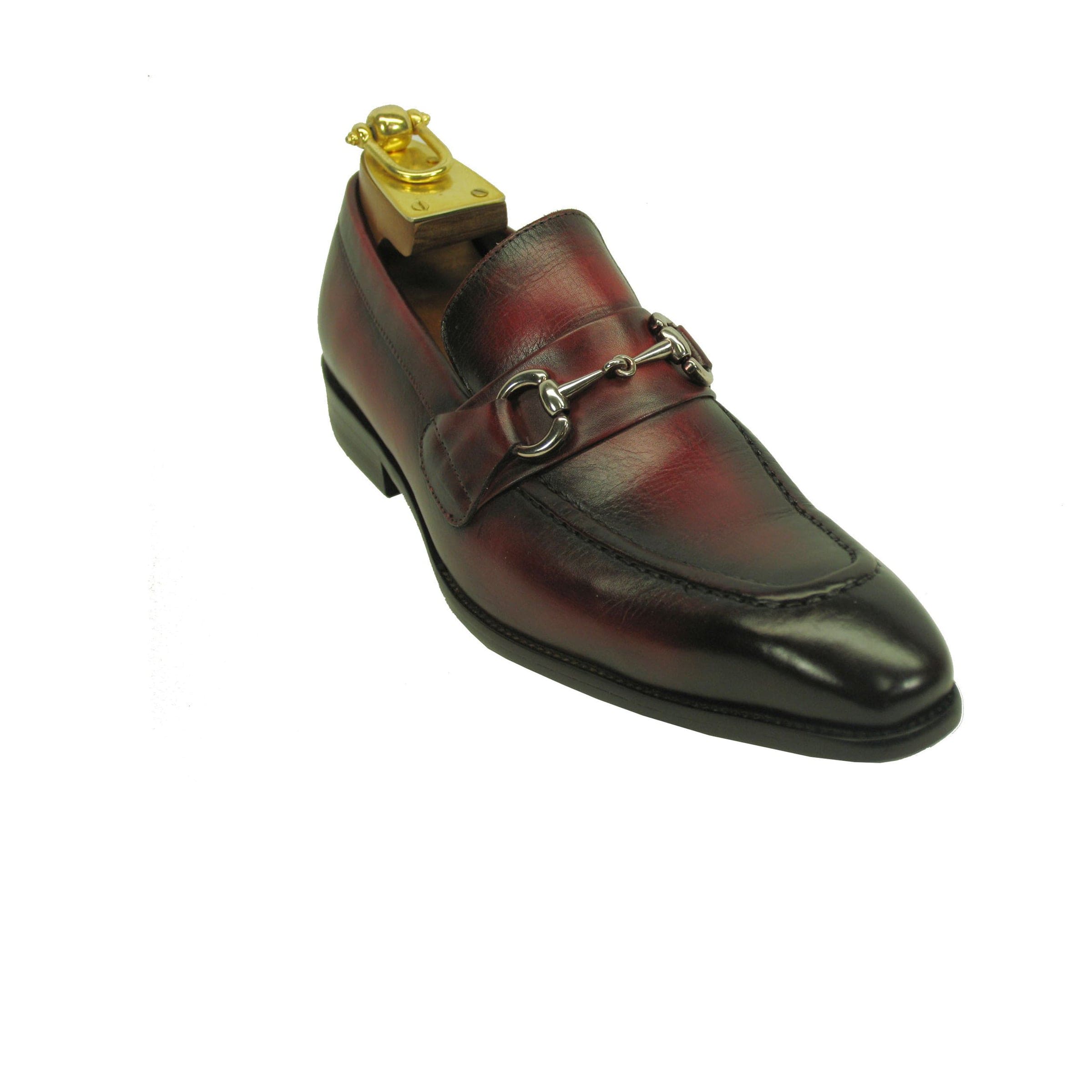 Carrucci Men’s Leather Loafer with Signature Metal Buckle – Chestnut