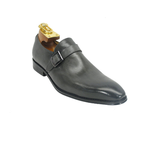 Mens Plain Toe Leather Buckle Loafer Dress Shoe in Cognac