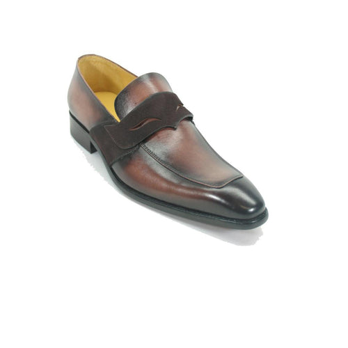 Mens Carrucci Modern Leather Double Penny Loafer Dress Sheo in Burgundy