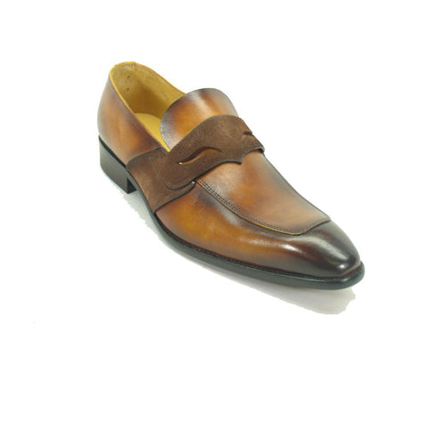 Mens Carrucci Modern Leather Double Penny Loafer Dress Sheo in Brown