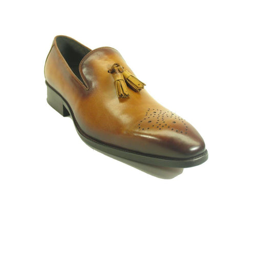 Mens Carrucci Wholecut Leather tassel Loafer Dress Shoe in Chestnut