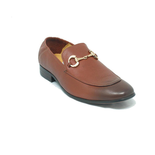 Mens Carrucci Soft Leather Buckle Loafer Dress Shoe in Cognac