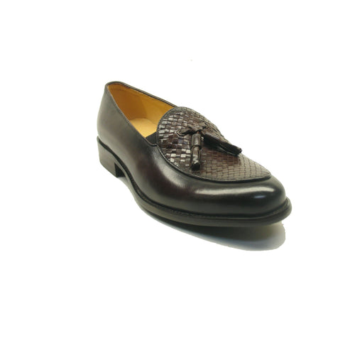 Mens Carrucci Woven Leather Tassel Loafer Dress Shoe in Chestnut