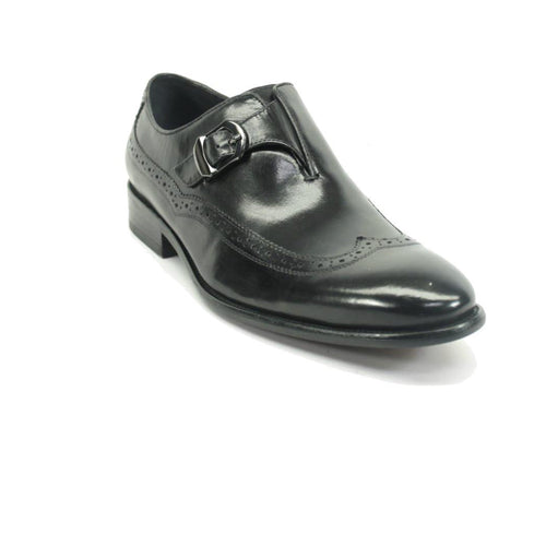 Mens Carrucci Leather Wingtip Monk Strap Dress Shoe in Brown & Tan