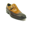 Mens Carrucci Leather Wingtip Monk Strap Dress Shoe in Brown & Tan