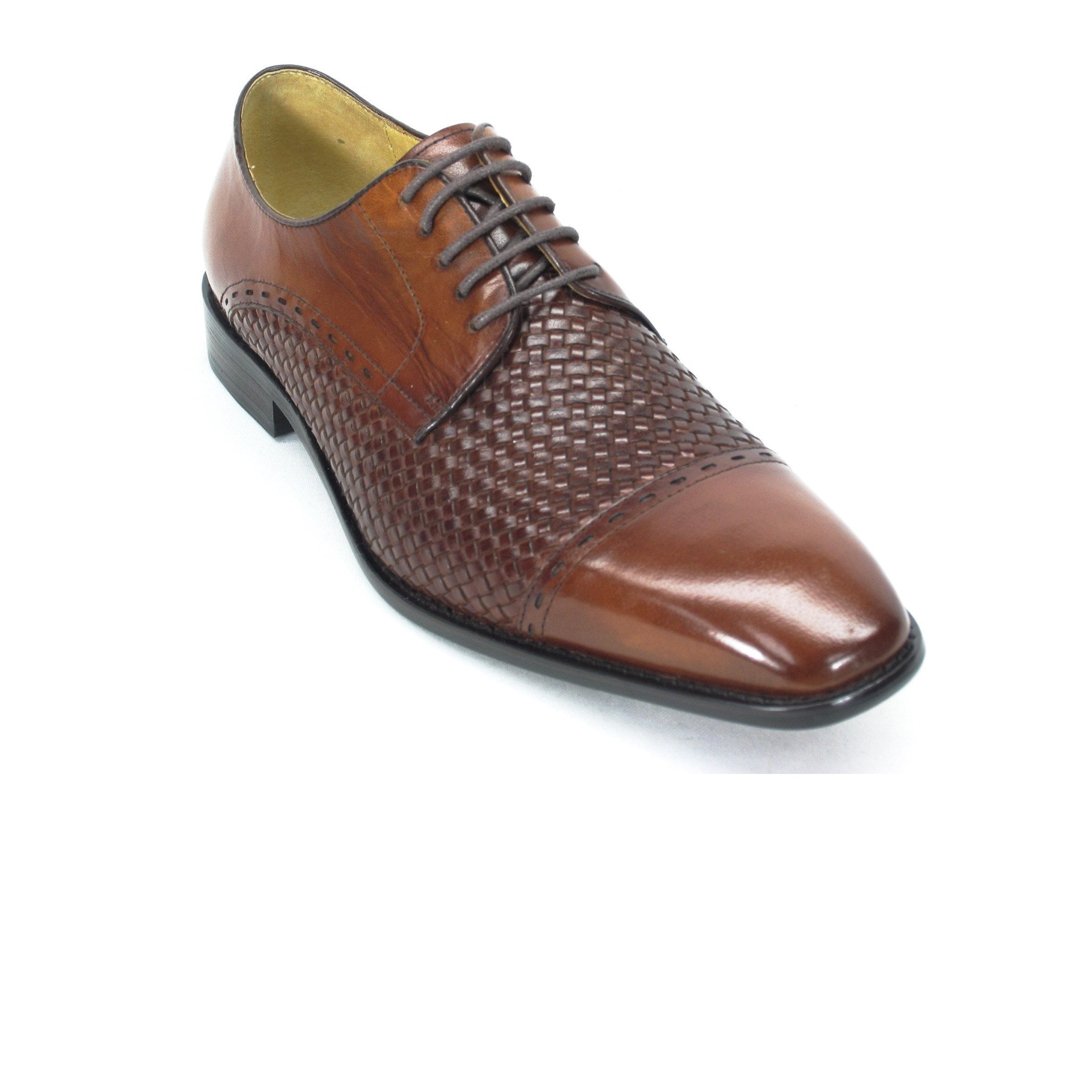 Mens Carrucci Woven Leather Cap Toe Oxford Dress Shoe in Black