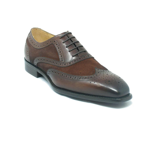 Men’s Wingtip Oxford by Carrucci – Chestnut Mixed Media Leather