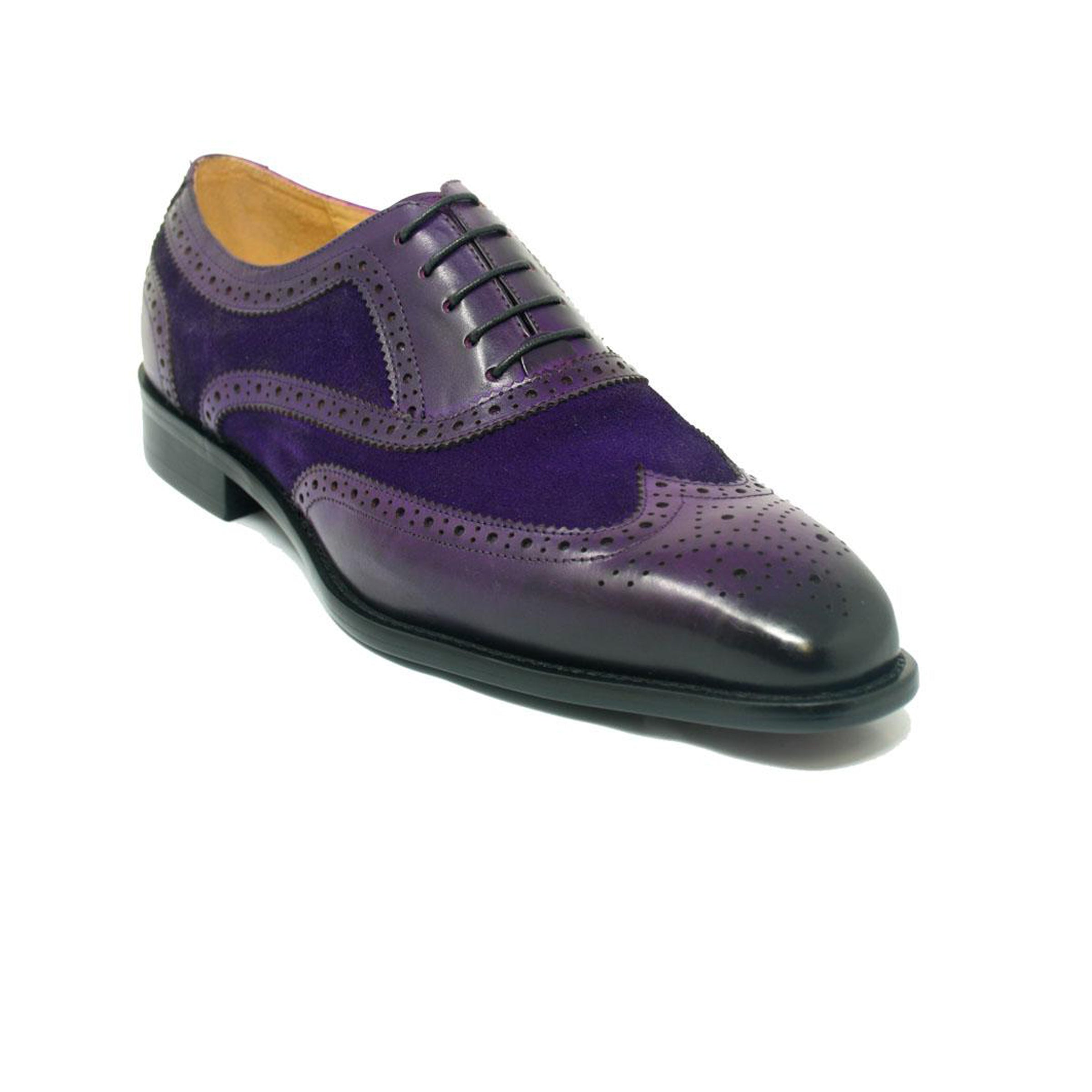 Carrucci Men's Cognac Wingtip Dress Shoes – Mixed Media Leather Design