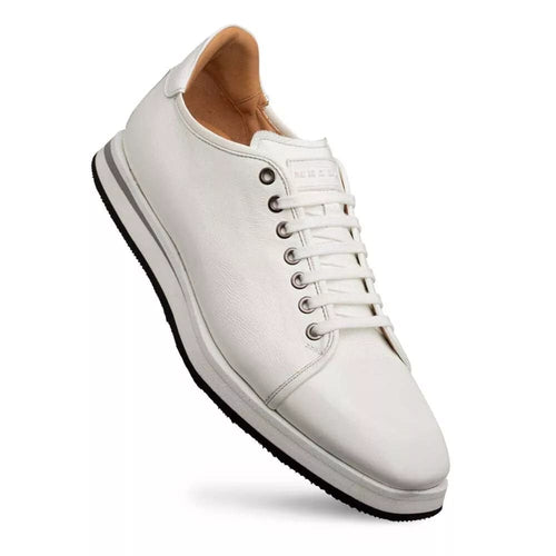 Mezlan Cartuja Sport Oxford – White Shiny Calfskin Leather Sneakers for Men, Handmade in Spain