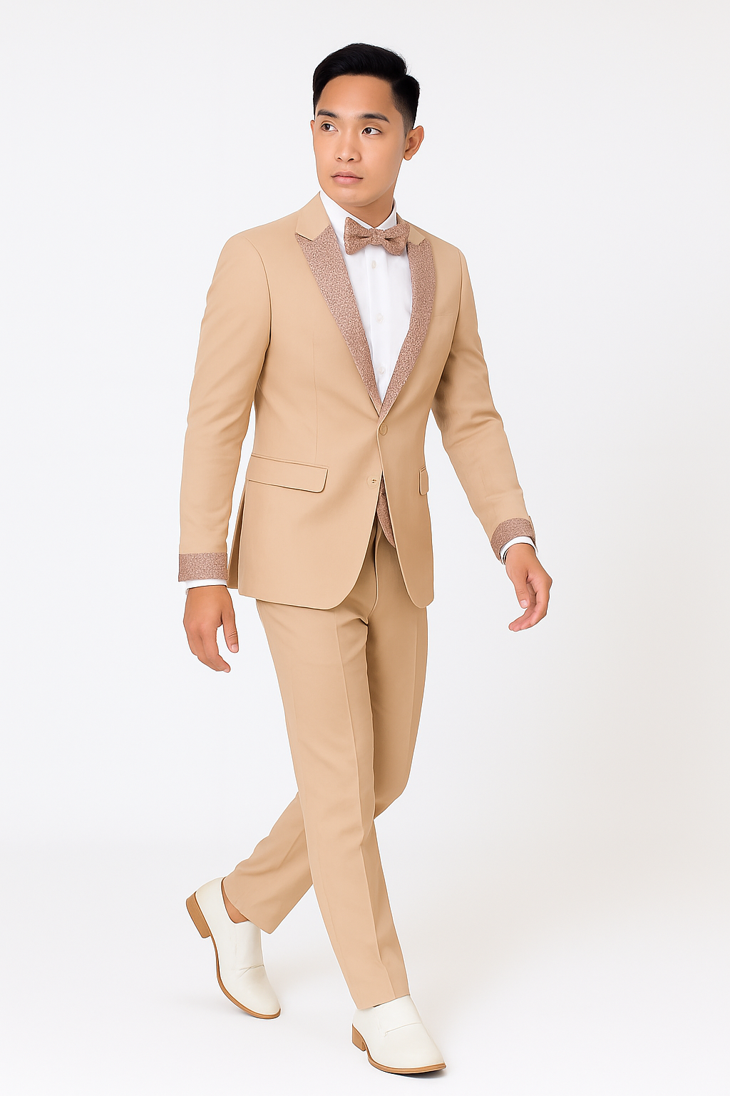 Mens Champagne Rose Gold Prom Tuxedo – Complete Four Piece Outfit Suit
