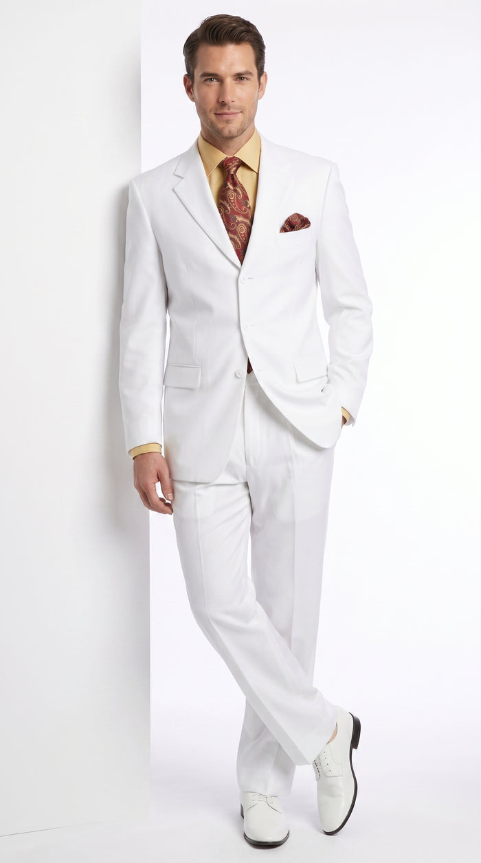 Apollo King Men’s White Poplin Classic Fit Suit, Formal Wedding Prom Dress Suit