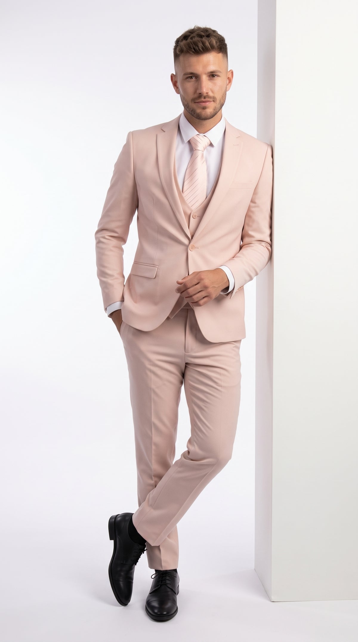 Men’s Blush Pink 1 Button Peak Lapel Suit, Wedding and Prom Formal Suit