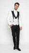 Men’s White and Black Vested Tuxedo Suit, Formal Wedding Groom Prom Dinner Suit