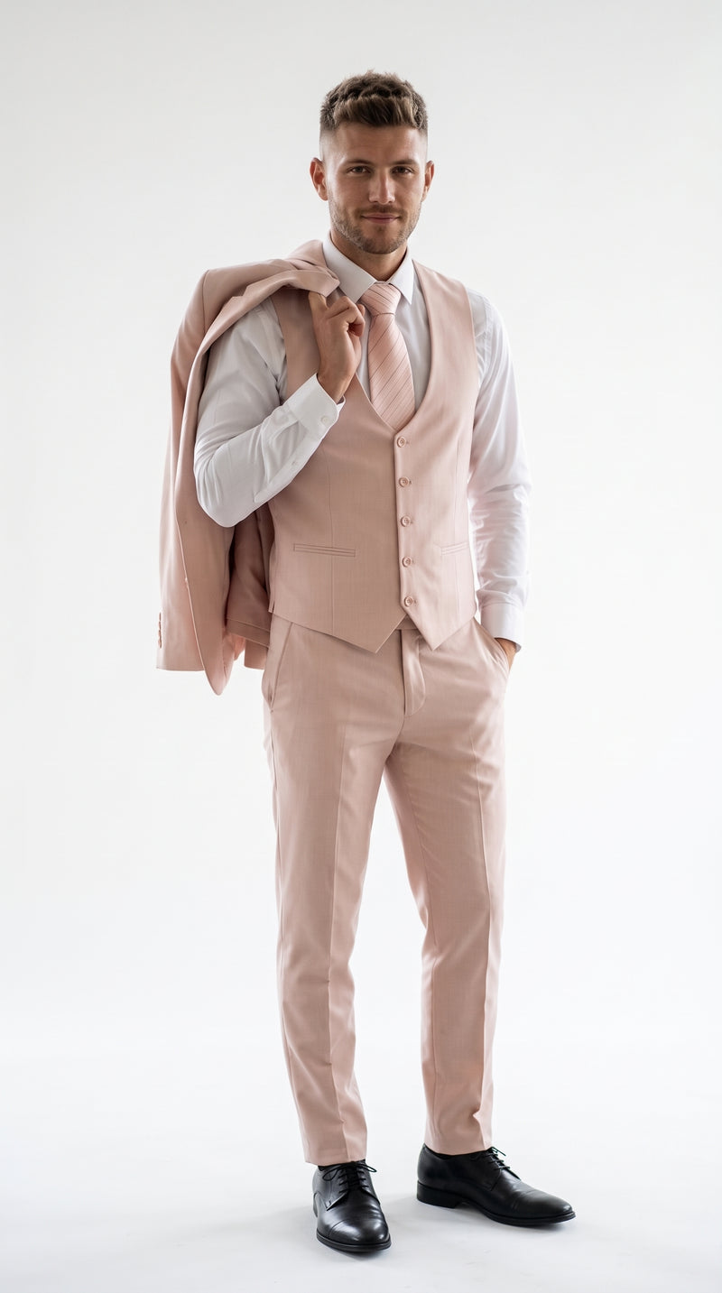 Men’s Blush Pink 1 Button Peak Lapel Suit, Wedding and Prom Formal Suit