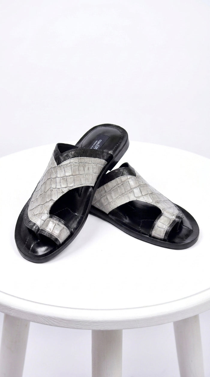 Corrente 5831 Men’s Exotic Crocodile Sandals – Black & Grey