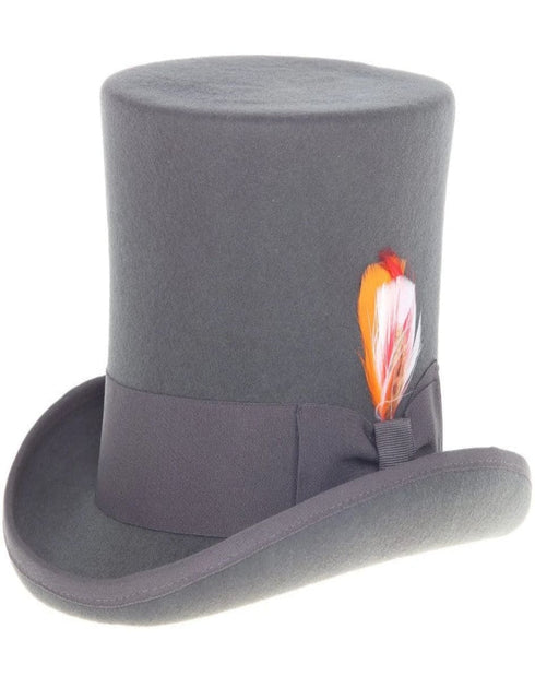 Charcoal Grey Dress Hat 1920s Fedora Style - Men's Tall 100% Wool Dress Top Hat in Charcoal Grey