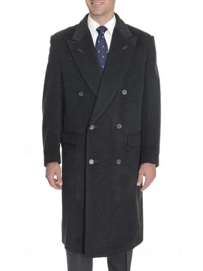 Mens Black Overcoat - Black Double Breasted Overcoat - Full length Classic Fit Topcoat in Australian Wool Fabric in 7 Colors