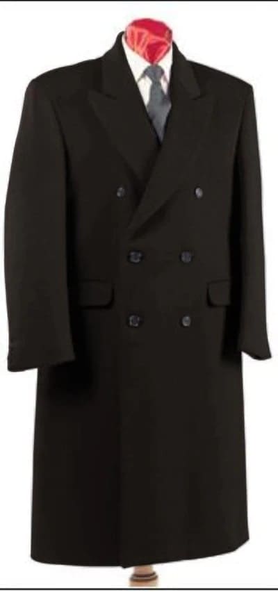 Mens Black Overcoat - Black Double Breasted Overcoat - Full length Topcoat in Australian Wool Fabric in 7 Colors