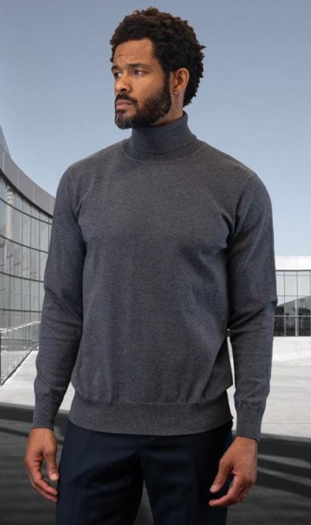 Mens Modern Fit Sweater Charcoal And Cashmere Fabric