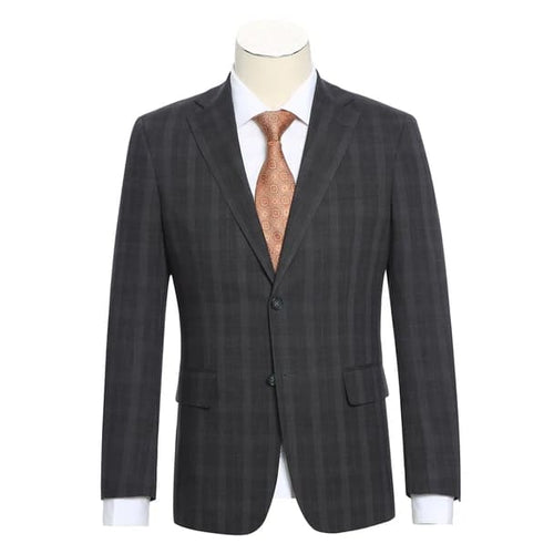 Stretch Performance Single Breasted Slim Fit Charcoal Plaid