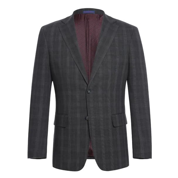 Stretch Performance Single Breasted Slim Fit Charcoal Plaid