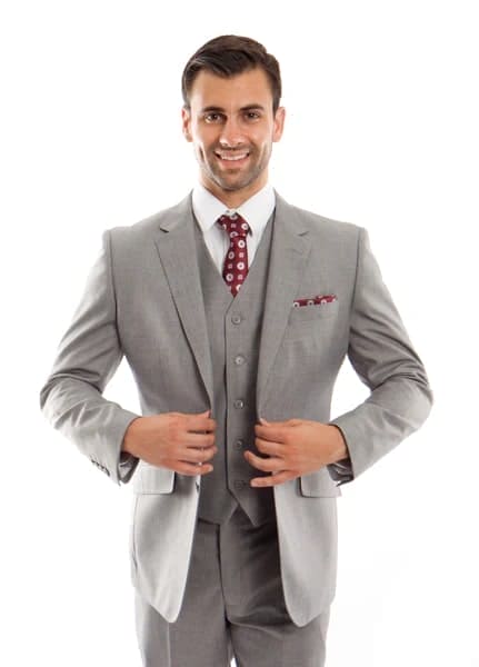 Grey Wool Modern Fit 3 Piece  2 Button Suit