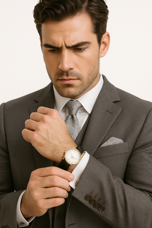 "Charcoal Grey Men's 2-Button Suit with Pleated Pants & Double-Breasted Vest"