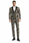 Army Green - Camouflage Patterned Two Toned Vested Olive Camo Tuxedo