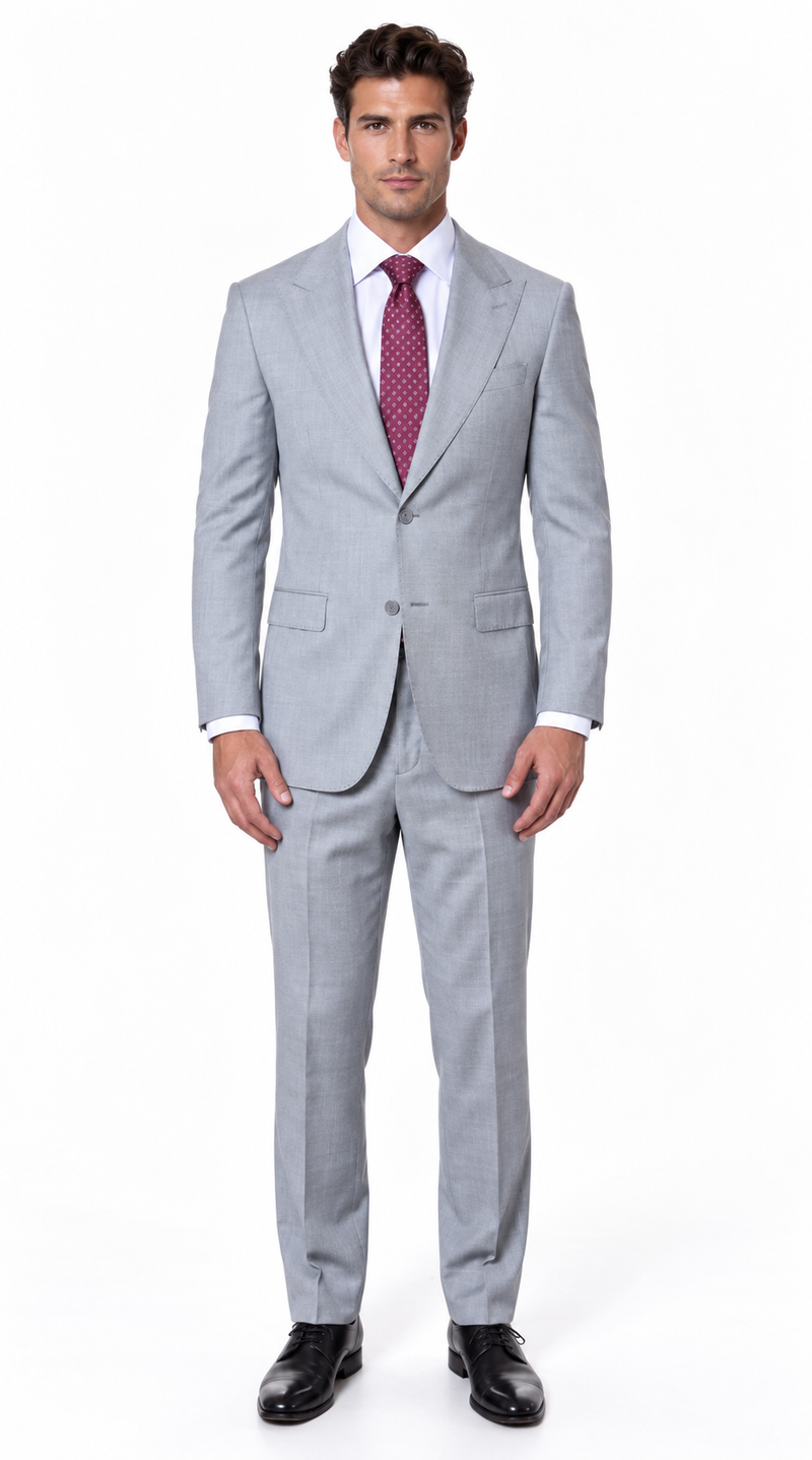 Statement Men's Modern Fit 2 Piece 100% Super 200 Wool Suit Peak Lapel in Grey - image 1
