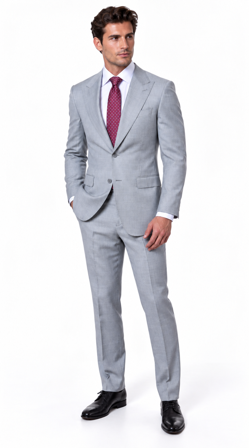 Statement Men's Modern Fit 2 Piece 100% Super 200 Wool Suit Peak Lapel in Grey - image 7