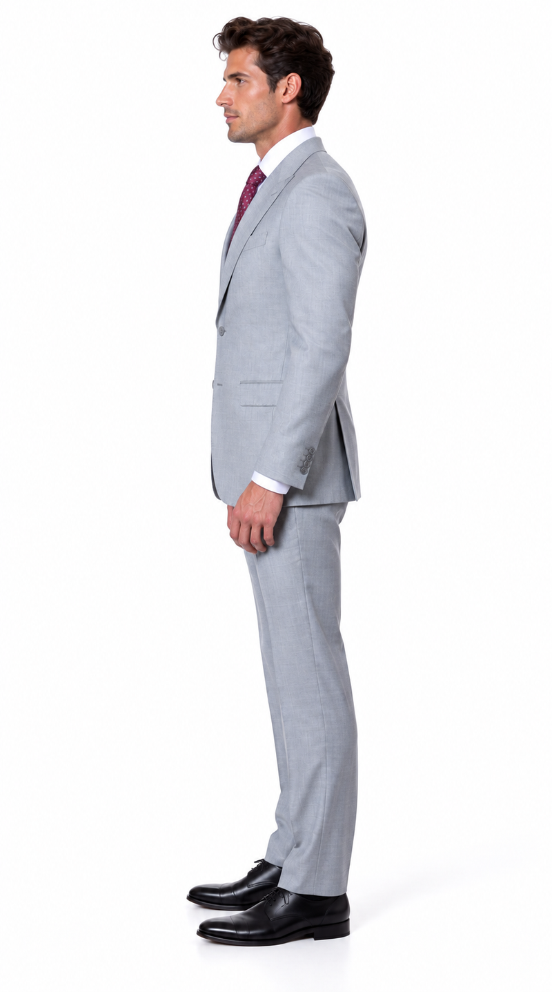 Statement Men's Modern Fit 2 Piece 100% Super 200 Wool Suit Peak Lapel in Grey - image 6