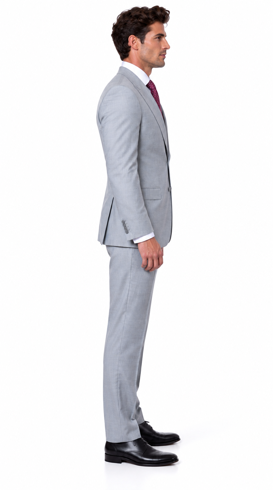 Statement Men's Modern Fit 2 Piece 100% Super 200 Wool Suit Peak Lapel in Grey - image 5