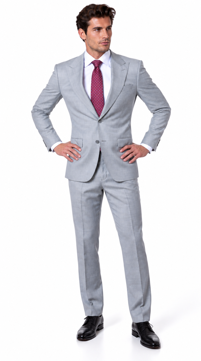 Statement Men's Modern Fit 2 Piece 100% Super 200 Wool Suit Peak Lapel in Grey - image 3
